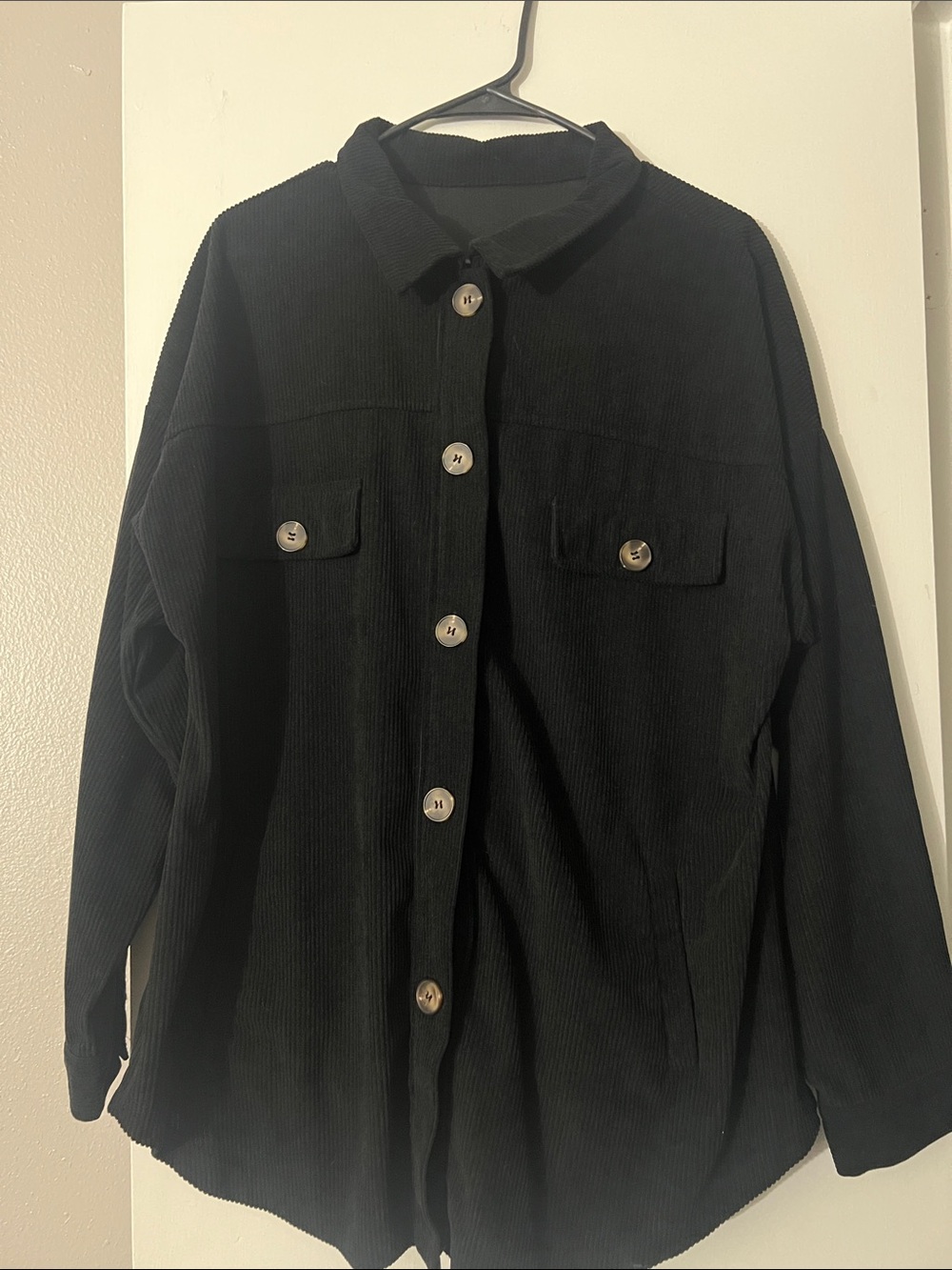 Corduroy Black Button-Front Women's Jacket